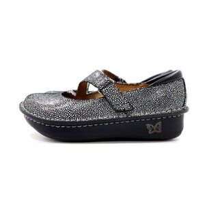 Alegria Dayna Silver & Black Leather Slip Resistant Mary Jane Clogs - 7/EU 37